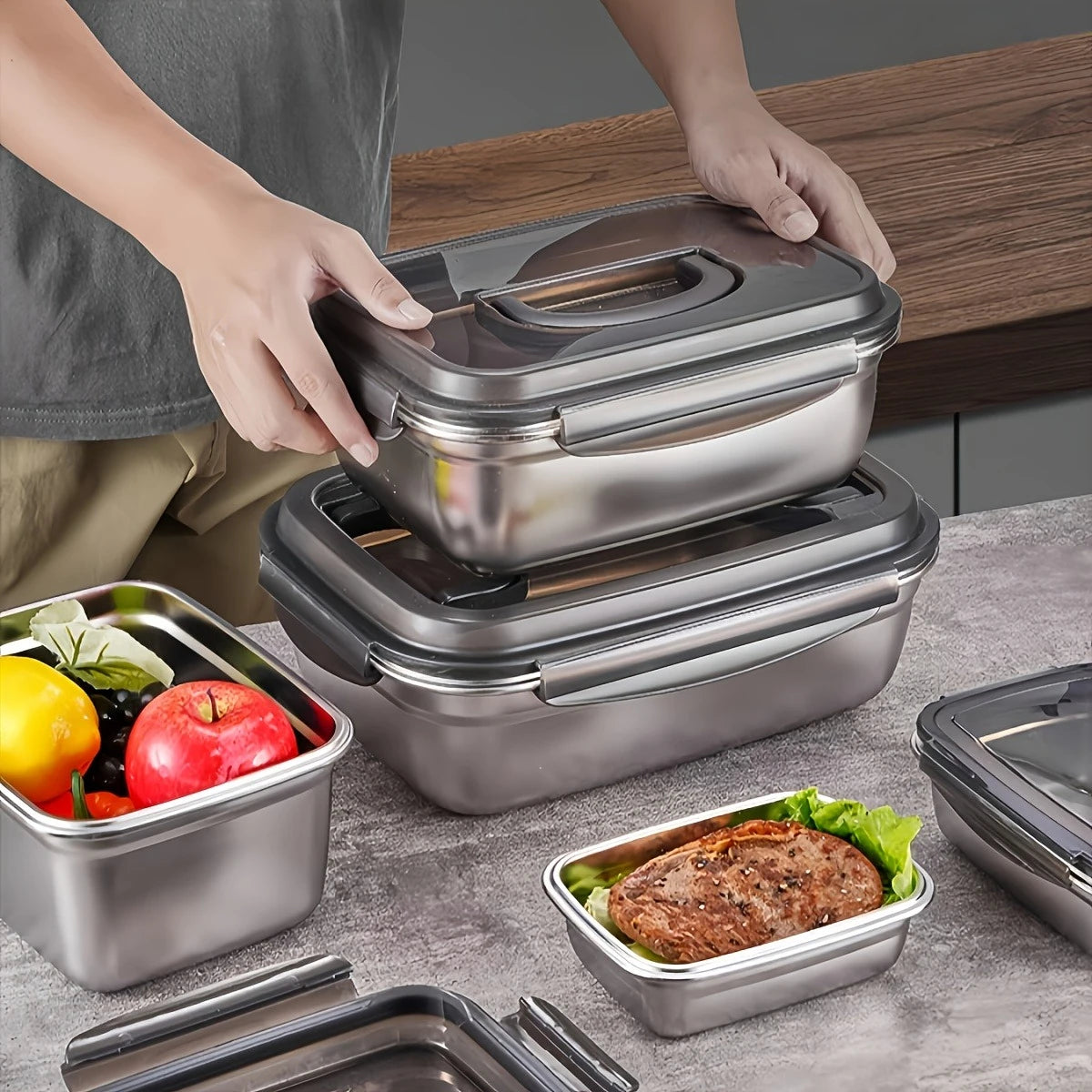 Stainless Steel Lunch Box With Handle Lid
