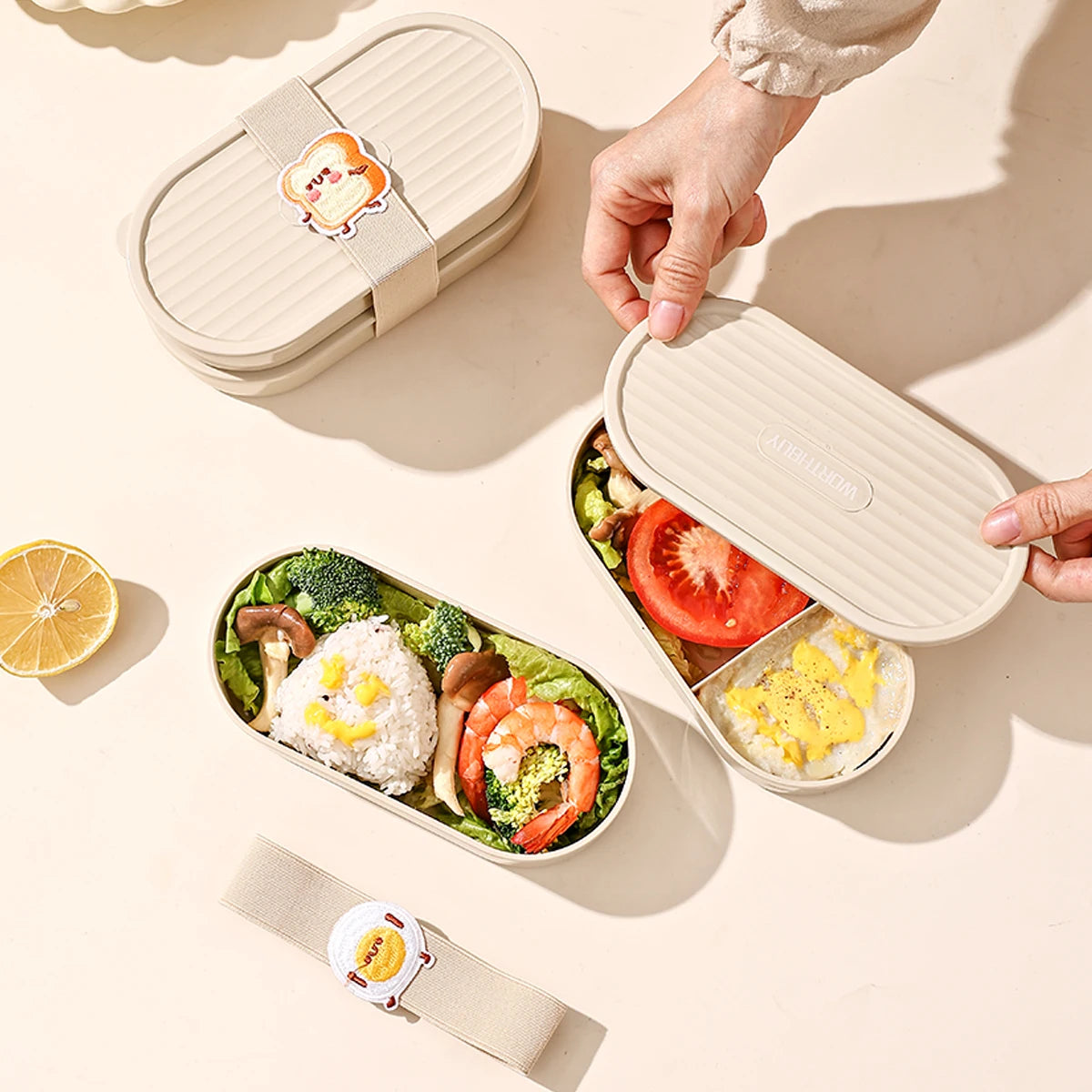 WORTHBUY 730ML Double Layer Picnic Bento Box